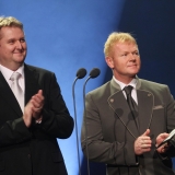 Jiří Bezděk - prezident sdružení a Daniel Szorad - Lesy ČR - vyhlášení výsledků ankety Dobrovolní hasiči roku 2014