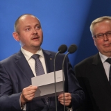 Michal Hašek - hejtman JMK a Jiří Vítek - ZPMV - vyhlášení výsledků ankety Dobrovolní hasiči roku 2014